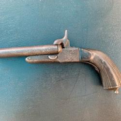 PISTOLET A BROCHE A DOUBLE CANONS DECORS ARGENT, LOUIS-PHILIPPE PUIS NAPOLEON III, FONCTIONNEMENT OK