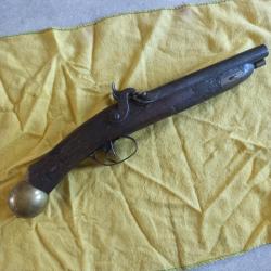 Ancien pistolet oriental double canons à percussion et chargement par la bouche - cal 15.3