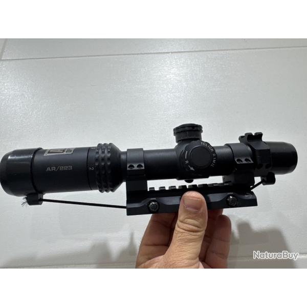 Lunette AR OPTICS AR/223 1-4x24 complte avec support de fixation en picatinny et petit rail pica
