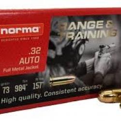 munitions norma range and training 7,65 Browning FULL METAL JACKET fmj 4,75g 73gr 32 acp training