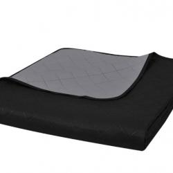 Couvre lit double face matelassé noir gris 220x240 cm microfibre coton chaud hiver