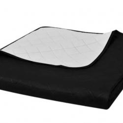 Couvre lit double face matelassé noir blanc 220x240 cm microfibre coton doux chaleur hiver