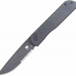 Couteau CobraTec Prowler Lame Drop Point Serr Acier D2 Plaquettes G-10 Noir Button Lock CTPLRBLKBLDS