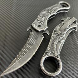 Couteau ElitEdge Dragon A/O Lame Acier 420C Plaquettes Acier Avec Dragon Relief Linerlock