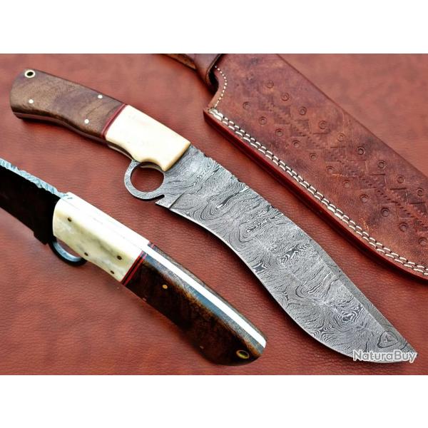 (8) Couteau machette Nessmuk forge  la main en acier Damas (4)