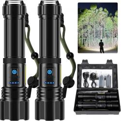 2Pcs Lampe Torche LED 1000000 Lumens Ultra Puissante Batterie 5000Ah  7 Modes A+++ Étanche IPX7