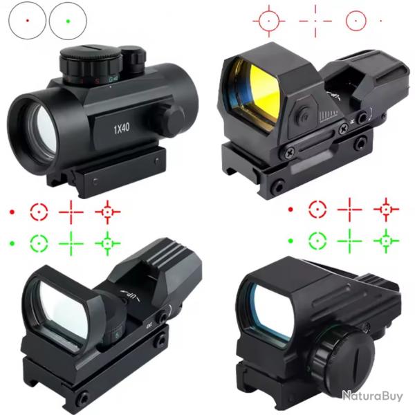 1X40 point rouge vue chasse réflexe portée holographique 4 réticules au choix 11 ou 20 mm dispo pub