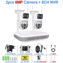 système de vidéosurveillance sans fil Kit de caméra WiFi caméras IP 6MP avec double objectif Audio d