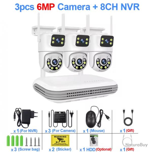 systme de vidosurveillance sans fil Kit 3 pcs 500 go camra WiFi camras IP 6MP