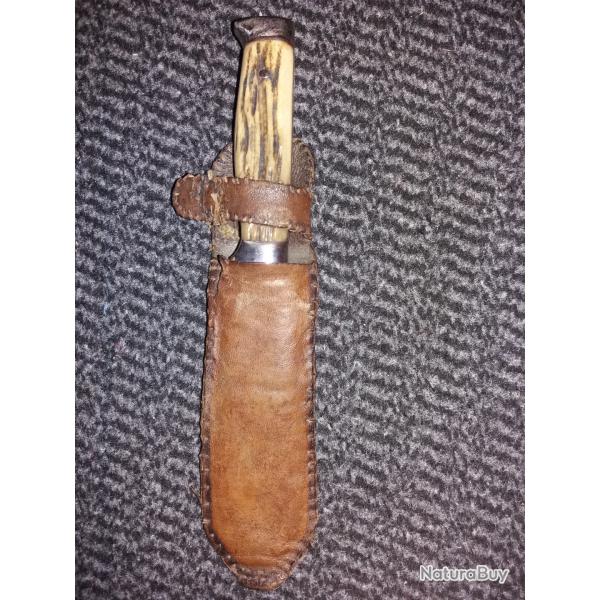 couteaux ancien chasse foret ffi scout etui cuir artisanale marquer 1943