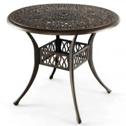 Table jardin ronde en aluminium coulé 90 x 90 x 74 cm avec trou pour parasol 5 cm table extérieure