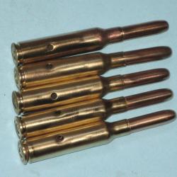 2ème GM : cinq cartouches de 6,5 mm (6,5x52) Carcano/Stati, étuis laiton (B).