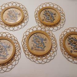 LOT DE 5 SOUS VERRES EN BAMBOU, DÉCO MARTINIQUE