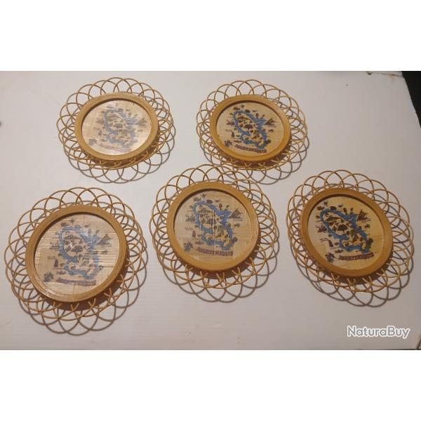LOT DE 5 SOUS VERRES EN BAMBOU, DCO MARTINIQUE