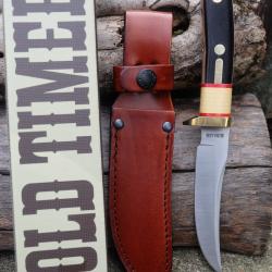 Couteau Schrade Old Timer Mountain Lion Lame Acier 7Cr17 Clip Point Manche Delrin Étui Cuir Marron