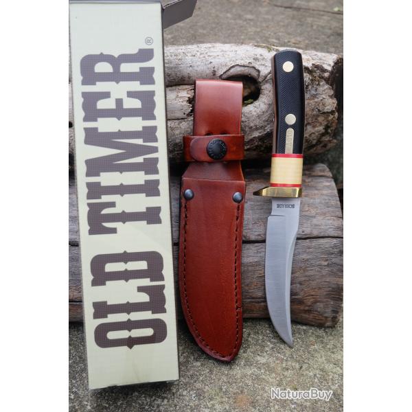 Couteau Schrade Old Timer Mountain Lion Lame Acier 7Cr17 Clip Point Manche Delrin tui Cuir Marron