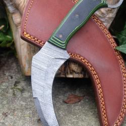 Couteau Karambit Lame Damas 256 Couches Manche Micarta Etui Cuir Tactical Urban Collection
