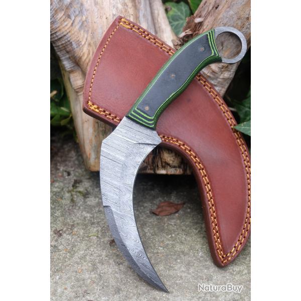 Couteau Karambit Lame Damas 256 Couches Manche Micarta Etui Cuir Tactical Urban Collection