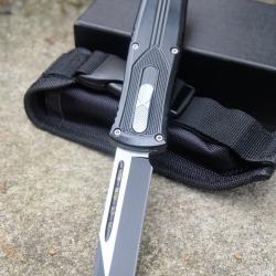 Couteau Automatique OTF Out the Front Tanto Lame Acier 440 Manche Aluminium Clip Etui Tactical