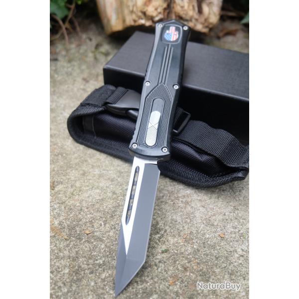 Couteau Automatique OTF Out the Front Tanto Lame Acier 440 Manche Aluminium Clip Etui Tactical