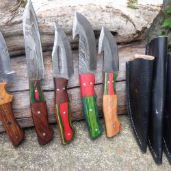 Lot de 5 Skinner Poignard Couteau Damas Lame 256 Couches Manche Bois Fabrication Artisanale
