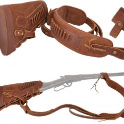BRETELLE ET BUSC CARTOUCHIERE 22LR 17HMR - SANS PERCAGE - MARRON - DROITIER - LIVRAISON GRATUITE