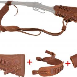 BRETELLE ET BUSC CARTOUCHIERE .308 30-06 - SANS PERCAGE - MARRON - GAUCHER - LIVRAISON GRATUITE