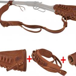 BRETELLE ET BUSC CARTOUCHIERE .357 30-30 - SANS PERCAGE - MARRON - GAUCHER - LIVRAISON GRATUITE