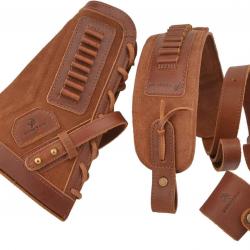 BUSC ET BRETELLE CARTOUCHIERE 22LR 17HMR - SANS PERCAGE - MARRON - DROITIER - LIVRAISON GRATUITE