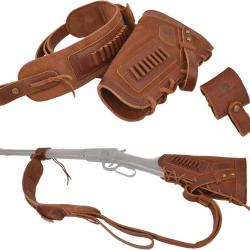 BUSC ET BRETELLE CARTOUCHIERE 22LR 17HMR - SANS PERCAGE - MARRON - GAUCHER - LIVRAISON GRATUITE