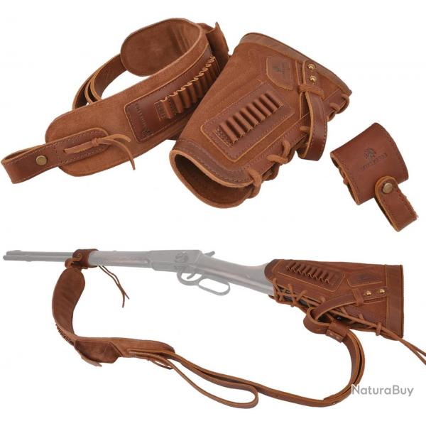 BUSC ET BRETELLE CARTOUCHIERE 22LR 17HMR - SANS PERCAGE - MARRON - GAUCHER - LIVRAISON GRATUITE