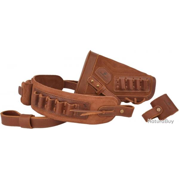 BUSC ET BRETELLE CARTOUCHIERE .308 30-06 - SANS PERCAGE - MARRON - DROITIER - LIVRAISON GRATUITE