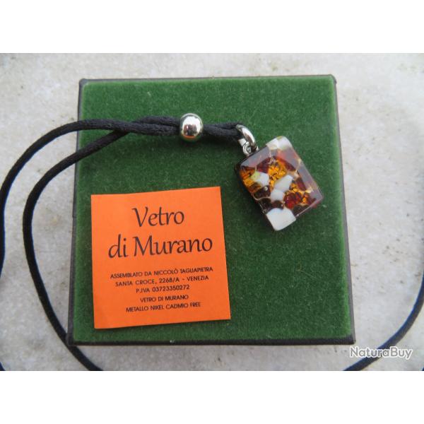 Pendentif collier vnitien en Verre de Murano couleur Ambre, Or & crme - ITALIE (XX)