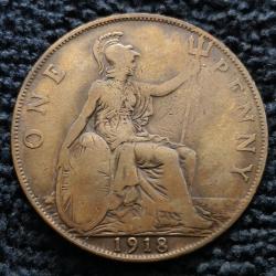 Monnaie Royaume-Uni - 1918 - 1 penny George V 1re effigie (Grade : TB) - Ref N1546