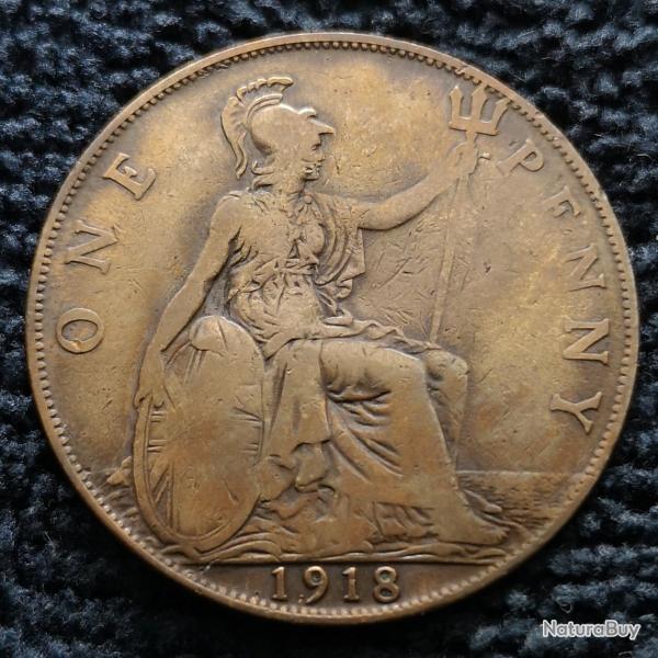 Monnaie Royaume-Uni - 1918 - 1 penny George V 1re effigie (Grade : TB) - Ref N1546