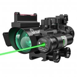 Lunette Tactique 4x32 Prisme Réticule Eclairé Rouge/Vert/Bleu Fibre Optique Laser 2mW IPX Pro