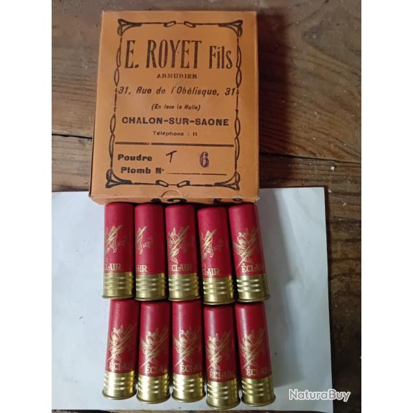Bote de 10 belles cartouches anciennes cal 12 "Eclair " douilles cartons