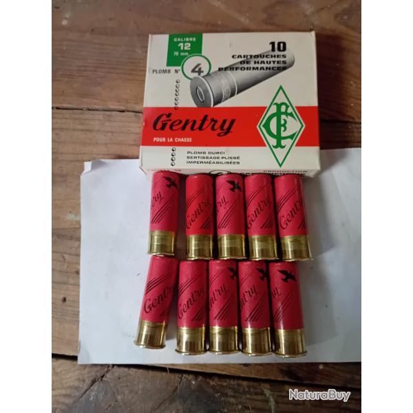 Bote de 10 belles cartouches anciennes cal 12 "Gentry" Cartoucherie Franaise  douilles cartons