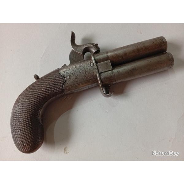 Pistolet  percussion anglais  canons rotatifs. Sign  Gameson .