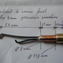 embout de canne fusil calibre 9 mm percussion annulaire avec son capuchon en caoutchouc