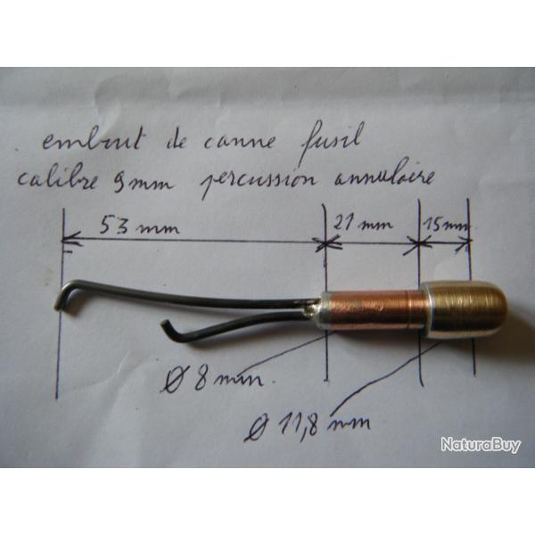 embout de canne fusil calibre 9 mm percussion annulaire avec son capuchon en caoutchouc