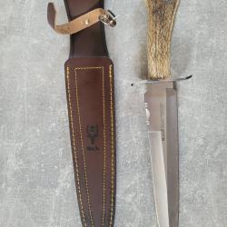 Dague Muela "Bear", lame double tranchant 24 cm inox. Manche en bois de cerf