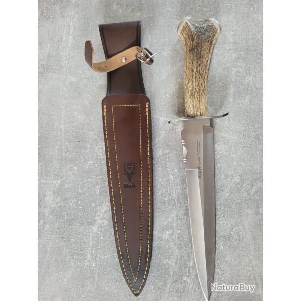 Dague Muela "Bear", lame double tranchant 24 cm inox. Manche en bois de cerf