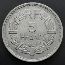 Monnaie France - 1947 B 9 ouvert - 5 francs Lavrillier Aluminium (Grade : TTB) - Ref N0375