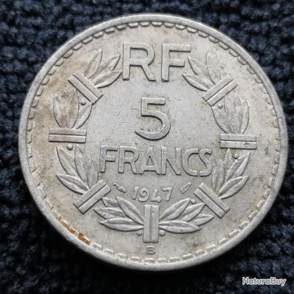 Monnaie France - 1947 B 9 ouvert - 5 francs Lavrillier Aluminium (Grade : AB) - Ref N0699