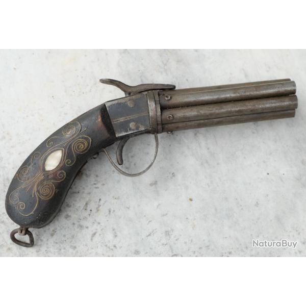 Ancienne bauche de pistolet  plusieurs canons circulaires - ref PER25PIS002