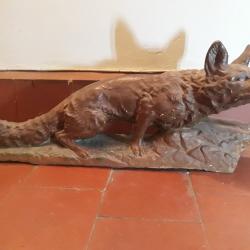 renard a l affurt platre polychrome signè madem ecole francaise du XXeme