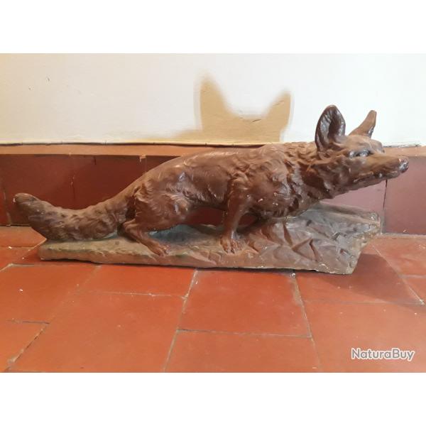 renard a l affurt platre polychrome sign madem ecole francaise du XXeme