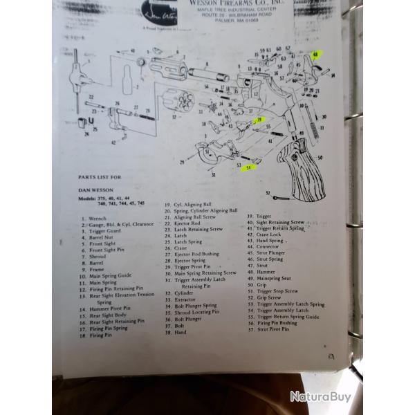 DAN WESSON - (Original) - 357 MAG - Lot Pices dtaches non classes