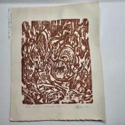 Lithographie originale Hélios 82, rêverie 6/15 sur papier Arches  , gravure sur bois